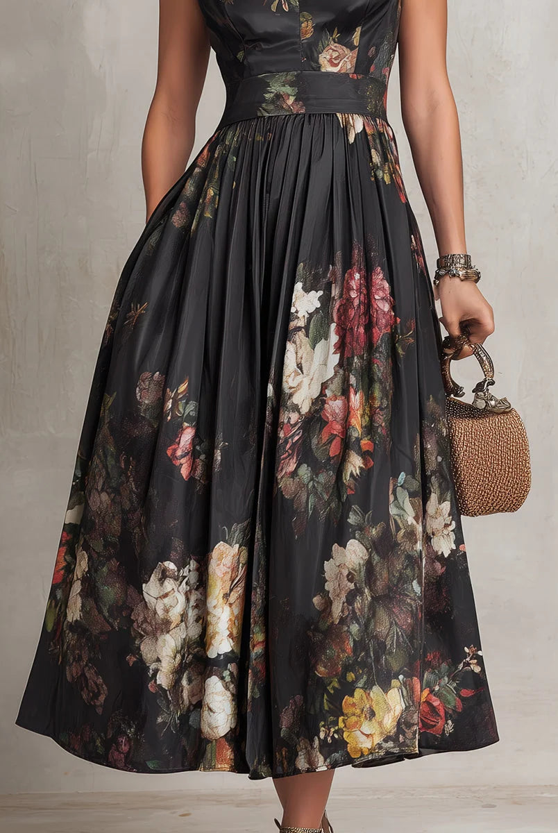 Women's Two-Piece Floral Satin Pleated Midi Dress Set 4