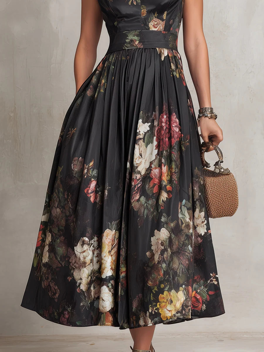 Women's Two-Piece Floral Satin Pleated Midi Dress Set 4