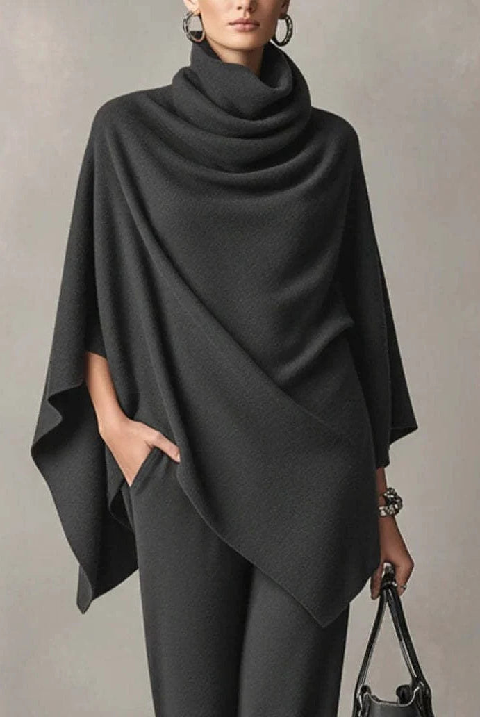 Women's Two Piece Pants Set with Draped Cowl Neck Top and Wide-Leg Trousers 5