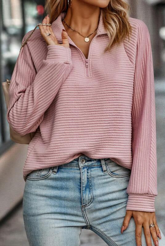 Women's V-Neck Zip Detail Sweater with Tailored Fit 0