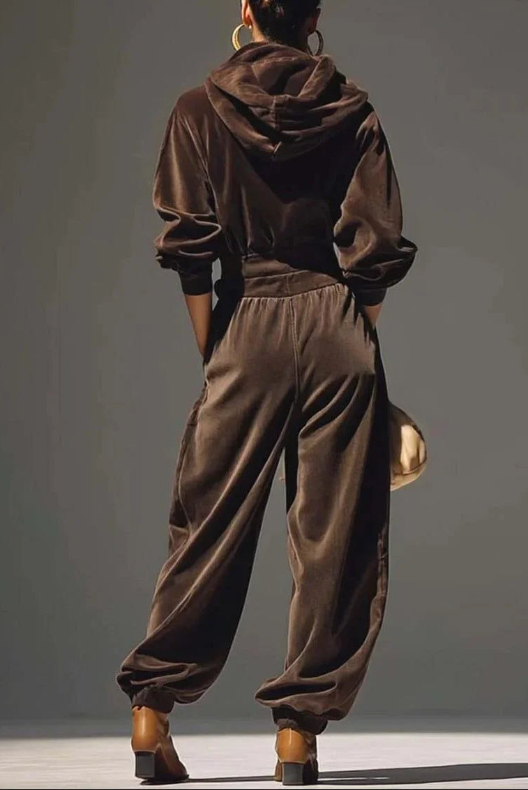 Women's Velvet Sweater Dress Set with Cowl Neck and Wide-Leg Pants 3