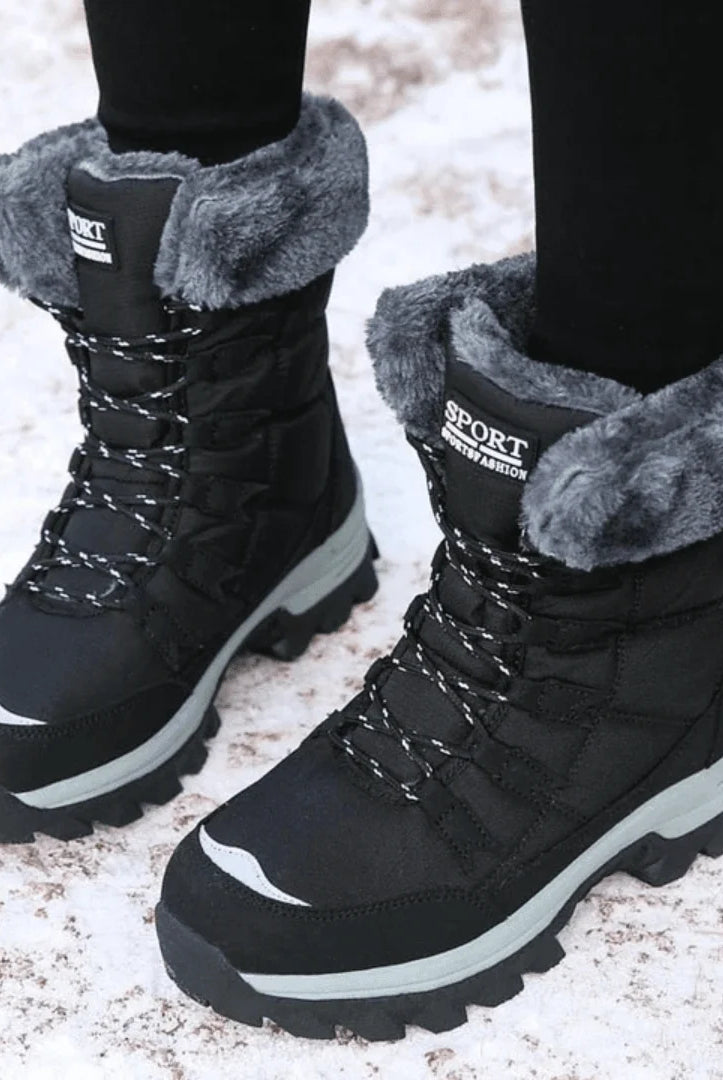 Women's Waterproof Lace-Up Mid-Calf Winter Boots with Faux Fur Cuff 1
