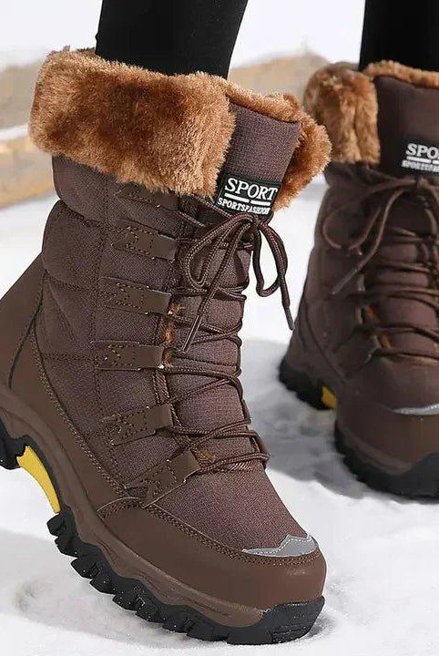 Women's Waterproof Lace-Up Mid-Calf Winter Boots with Faux Fur Cuff 2