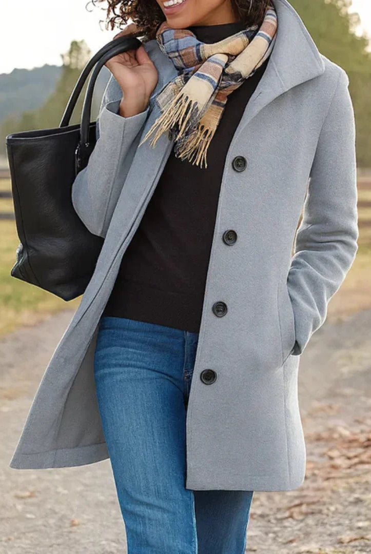 Women's Wool Blend Pea Coat with Button Front and Notched Lapel Collar 3
