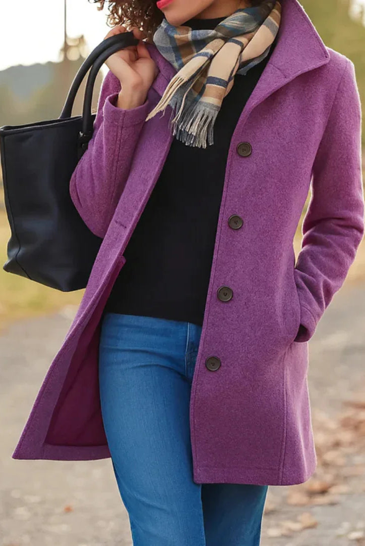 Women's Wool Blend Pea Coat with Button Front and Notched Lapel Collar 4