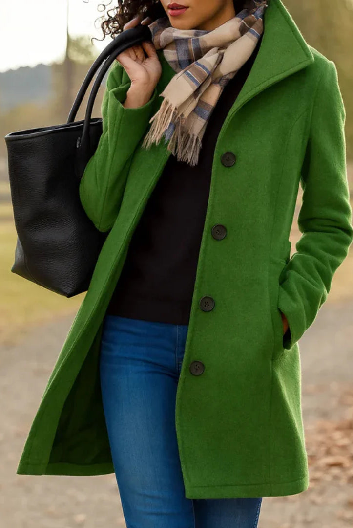 Women's Wool Blend Pea Coat with Button Front and Notched Lapel Collar 5