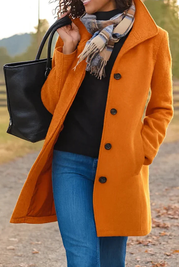 Women's Wool Blend Pea Coat with Button Front and Notched Lapel Collar 6