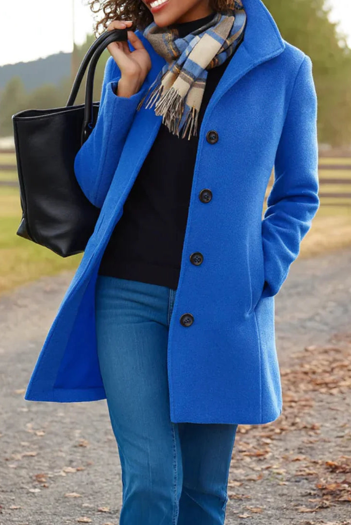 Women's Wool Blend Pea Coat with Button Front and Notched Lapel Collar 7