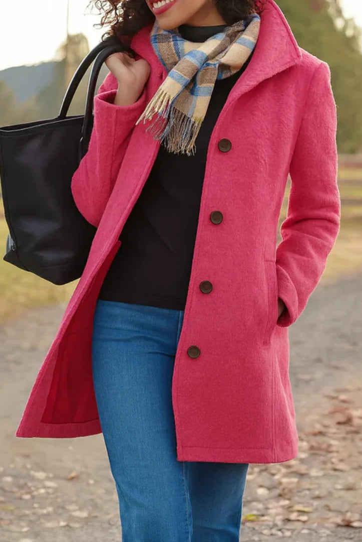 Women's Wool Blend Pea Coat with Button Front and Notched Lapel Collar 8