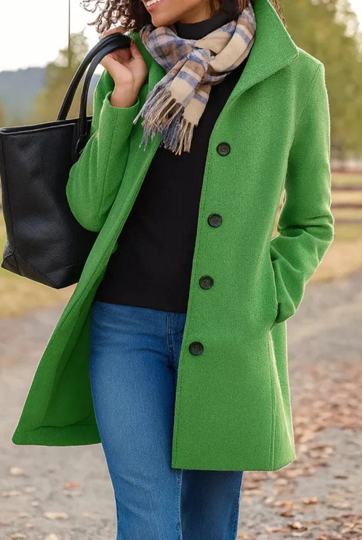 Women's Wool Blend Pea Coat with Button Front and Notched Lapel Collar 9