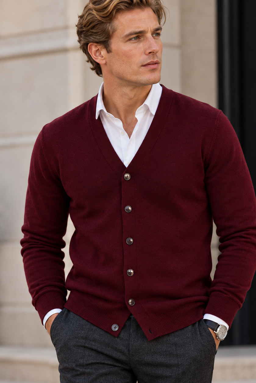 Men's V-Neck Button-Front Cardigan Sweater - 1