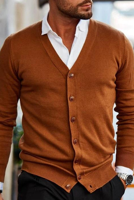 Men's V-Neck Button-Front Cardigan Sweater - 4