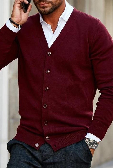 Men's V-Neck Button-Front Cardigan Sweater - 2