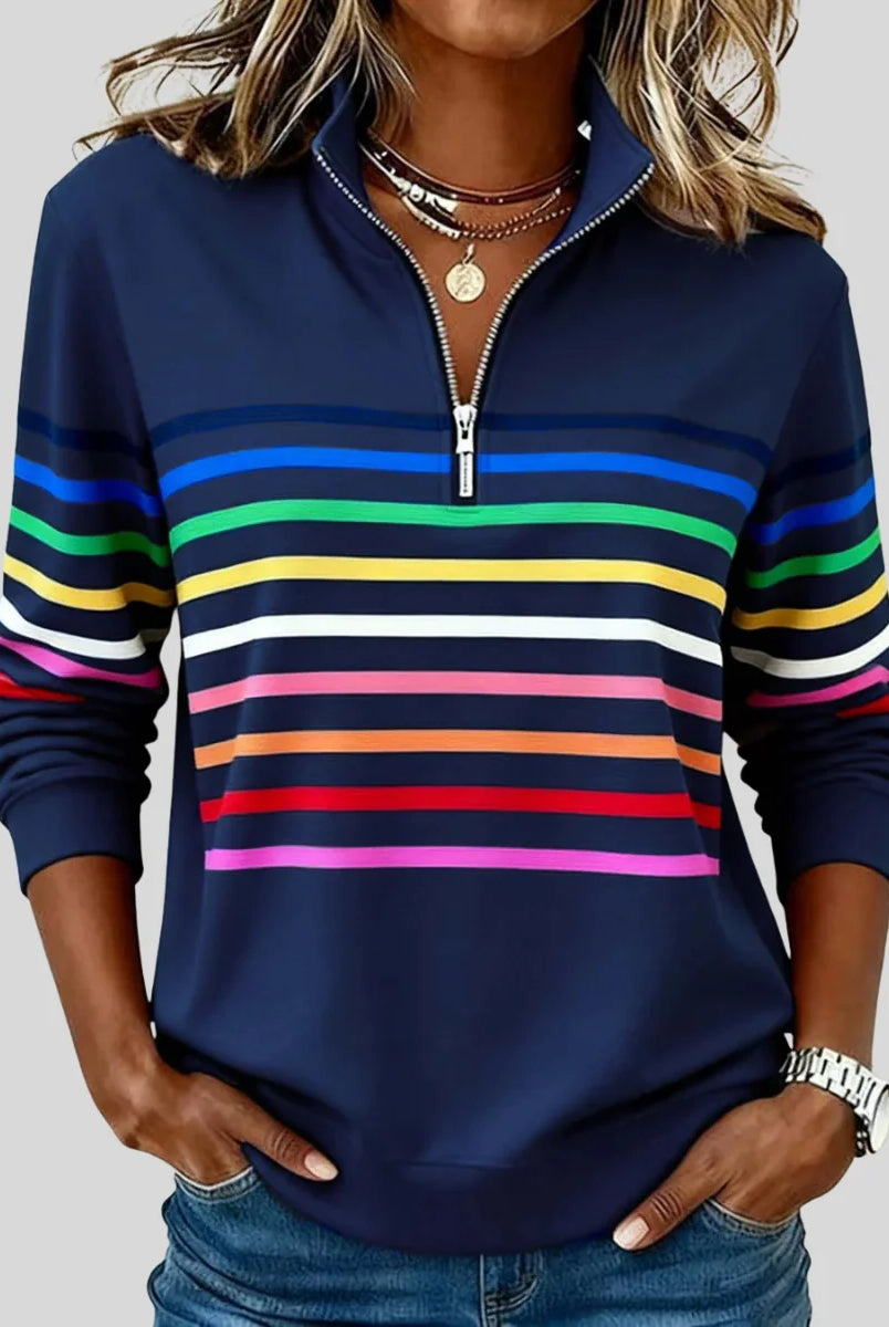 women's Striped Quarter-Zip Sweatshirt with Relaxed Fit 1
