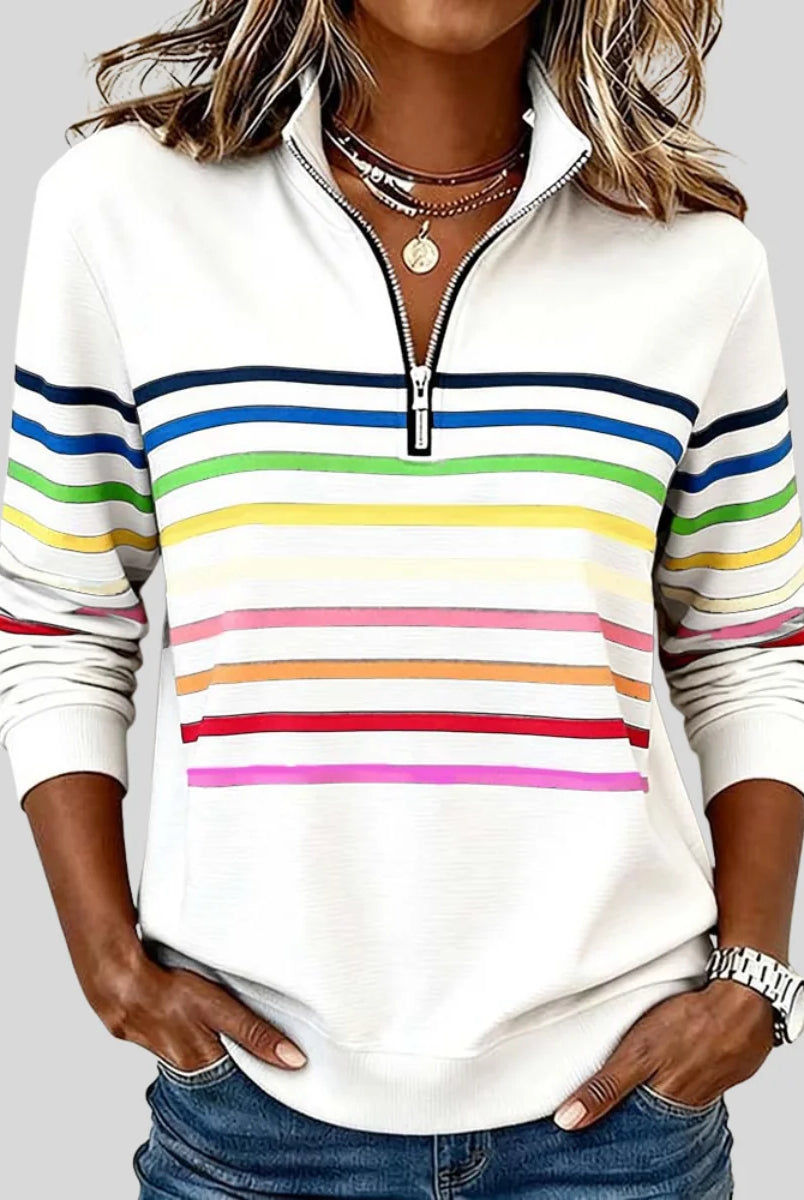women's Striped Quarter-Zip Sweatshirt with Relaxed Fit 2