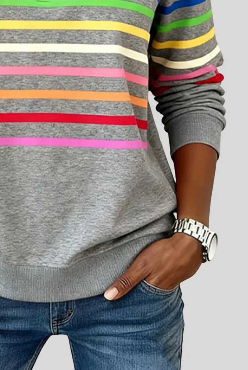 women's Striped Quarter-Zip Sweatshirt with Relaxed Fit 3