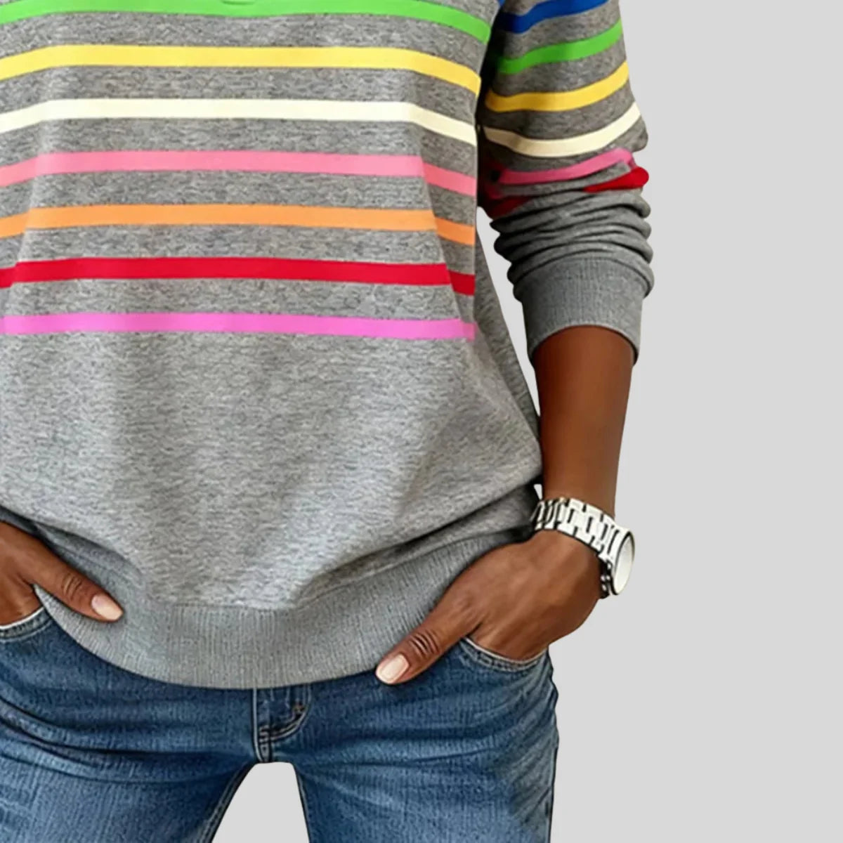 women's Striped Quarter-Zip Sweatshirt with Relaxed Fit 3
