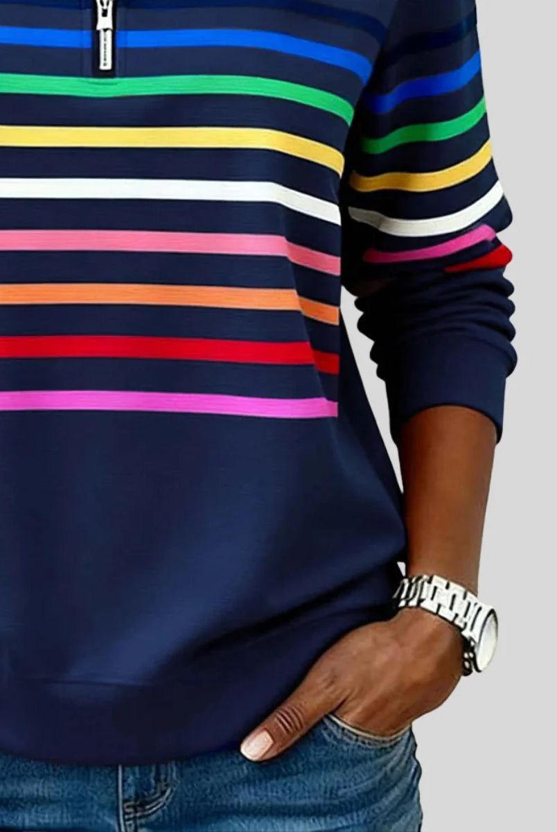 women's Striped Quarter-Zip Sweatshirt with Relaxed Fit 4