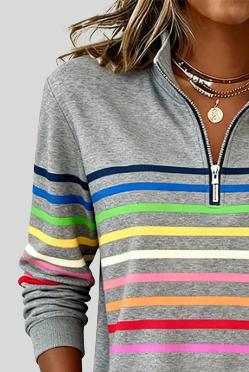 women's Striped Quarter-Zip Sweatshirt with Relaxed Fit 6