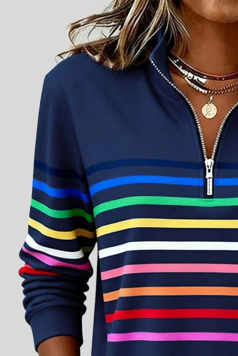 women's Striped Quarter-Zip Sweatshirt with Relaxed Fit 7