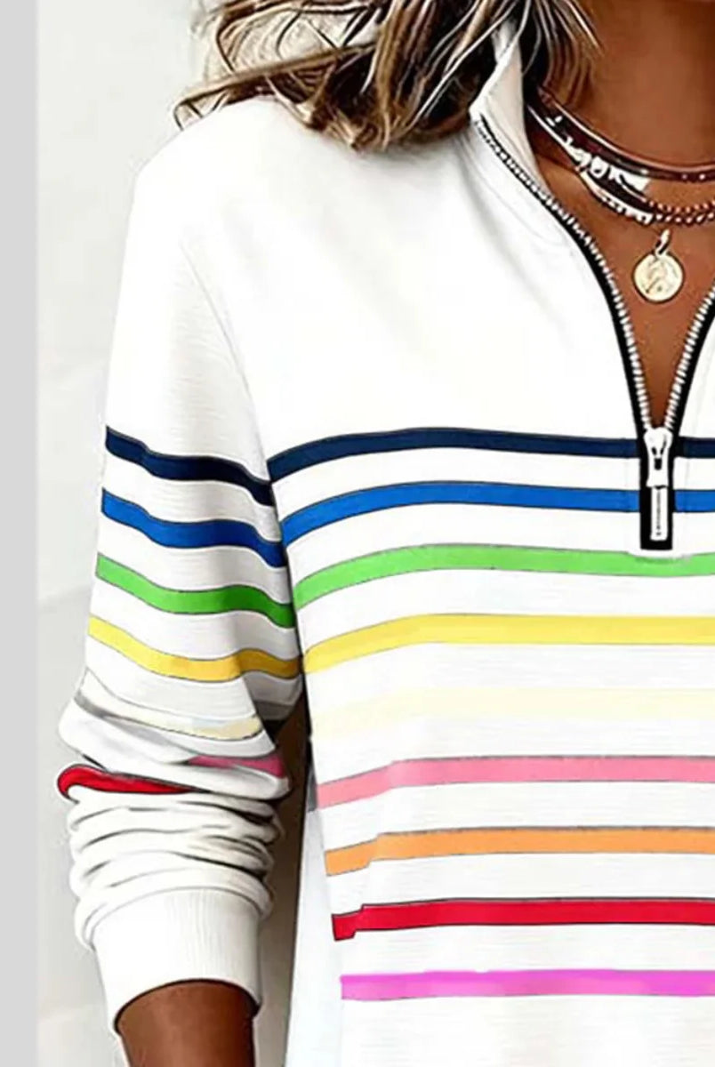 women's Striped Quarter-Zip Sweatshirt with Relaxed Fit 8