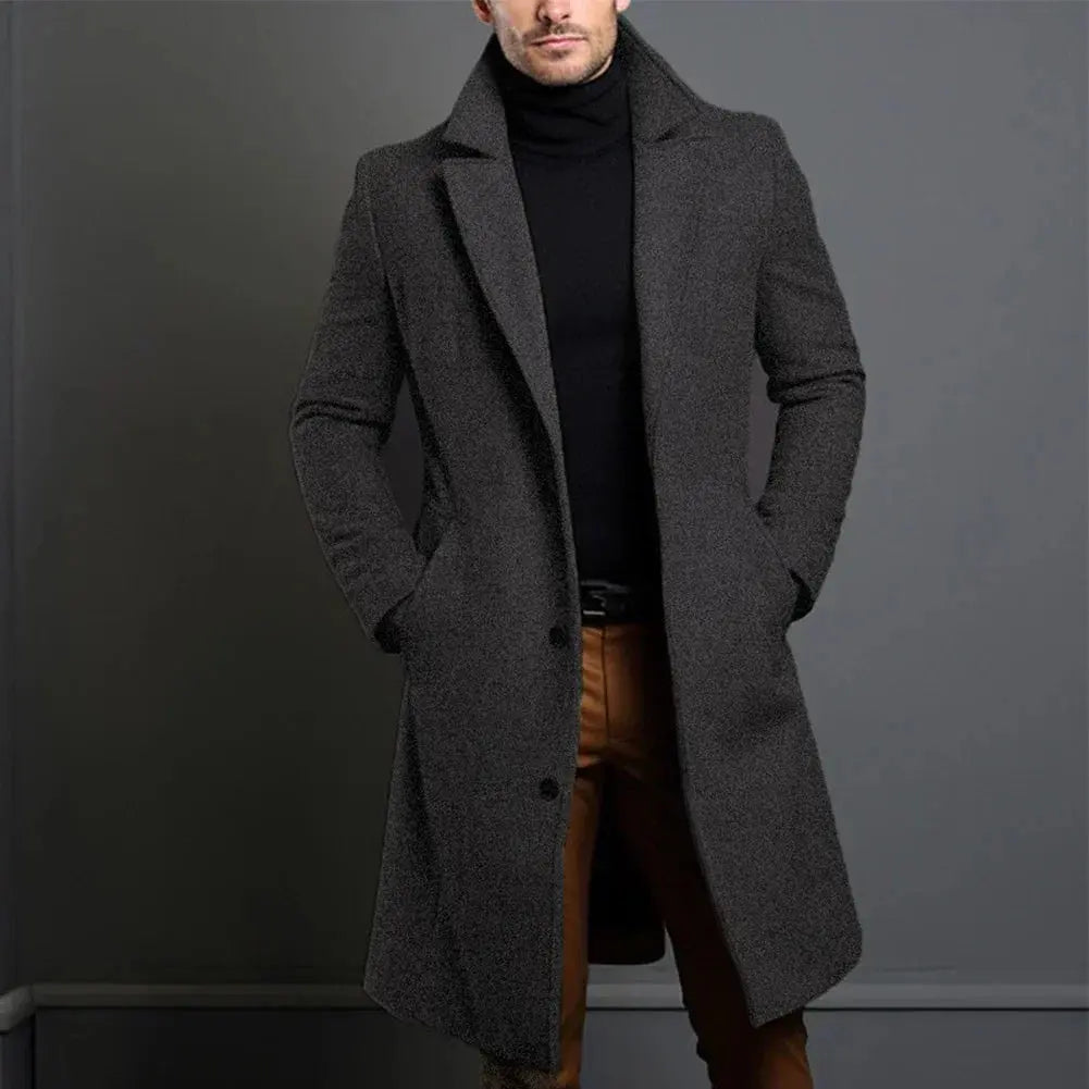 Men's Classic Single-Breasted Overcoat with Notched Lapels - 12