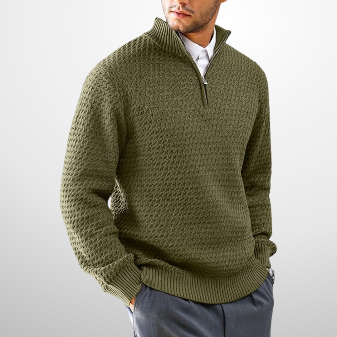 Men's Textured Quarter-Zip Sweater with Mock Neck - 4