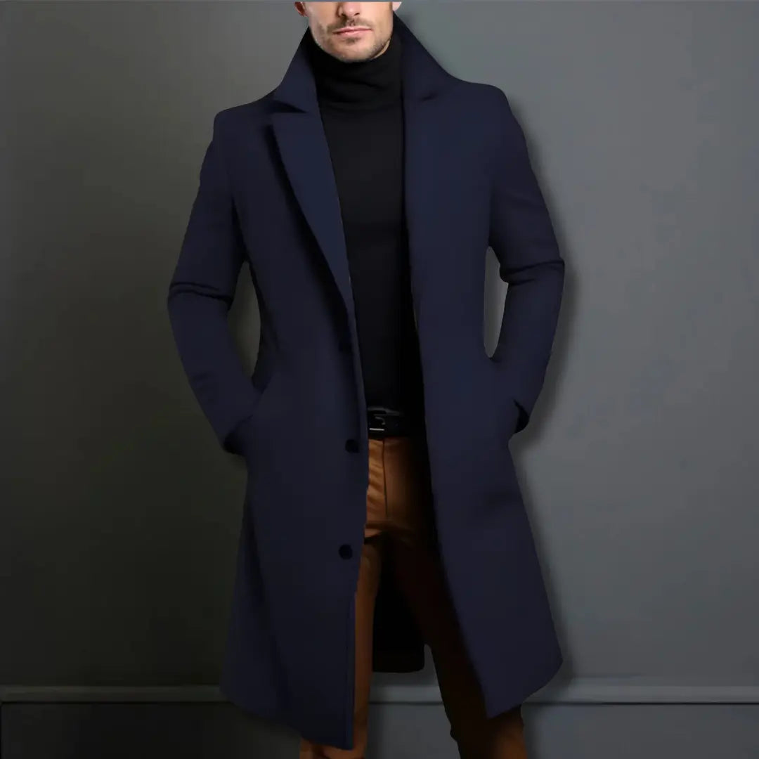 Men's Classic Single-Breasted Overcoat with Notched Lapels - 10