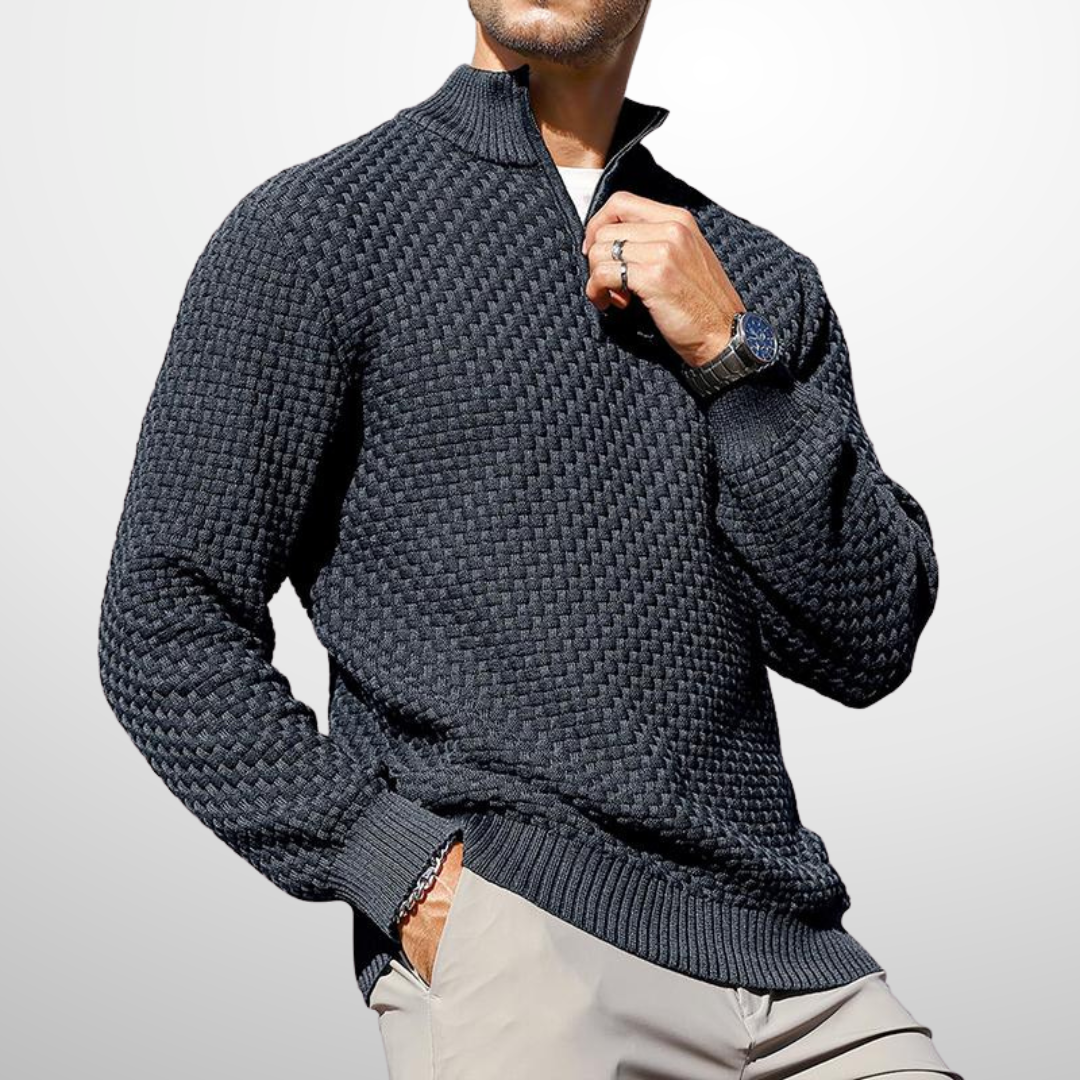 Men's Textured Quarter-Zip Sweater with Mock Neck - 2