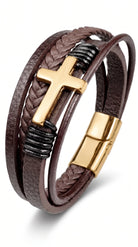 Men's Braided Leather Bracelet with Magnetic Clasp and Cross Detail 5