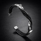 Men's Braided Leather Cuff Bracelet with Stainless Steel Accents 0