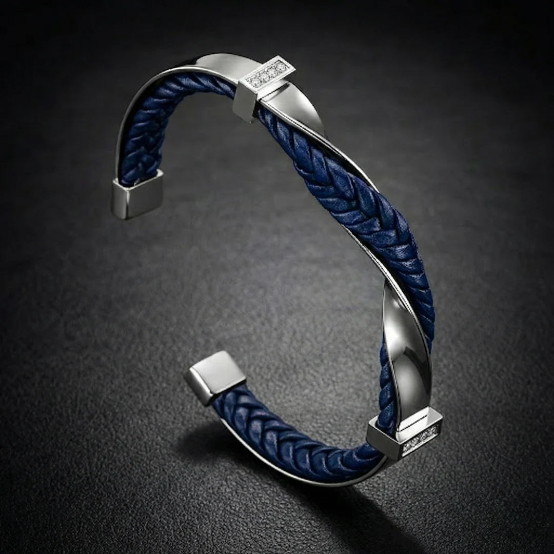 Men's Braided Leather Cuff Bracelet with Stainless Steel Accents 1