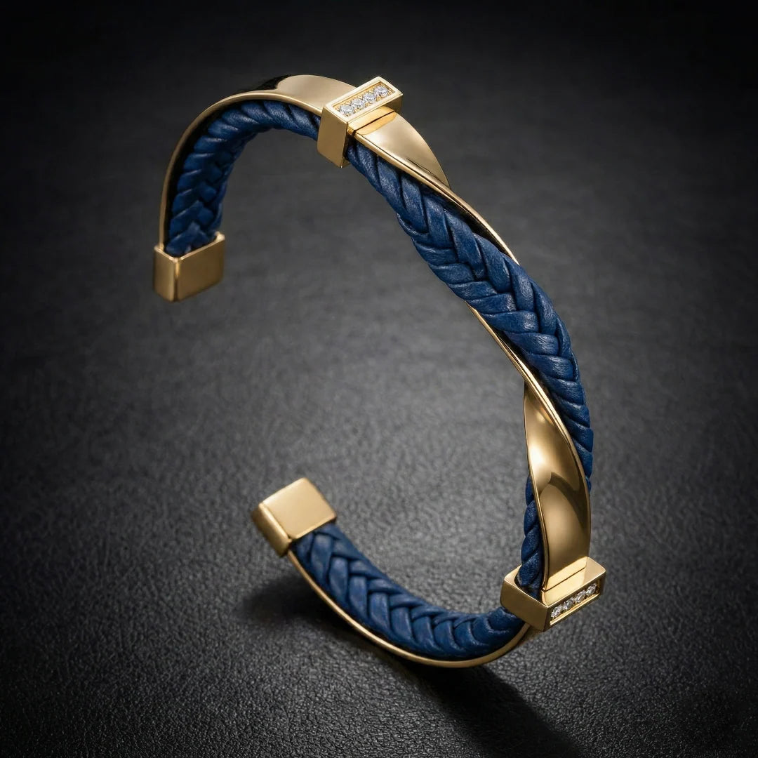 Men's Braided Leather Cuff Bracelet with Stainless Steel Accents 3