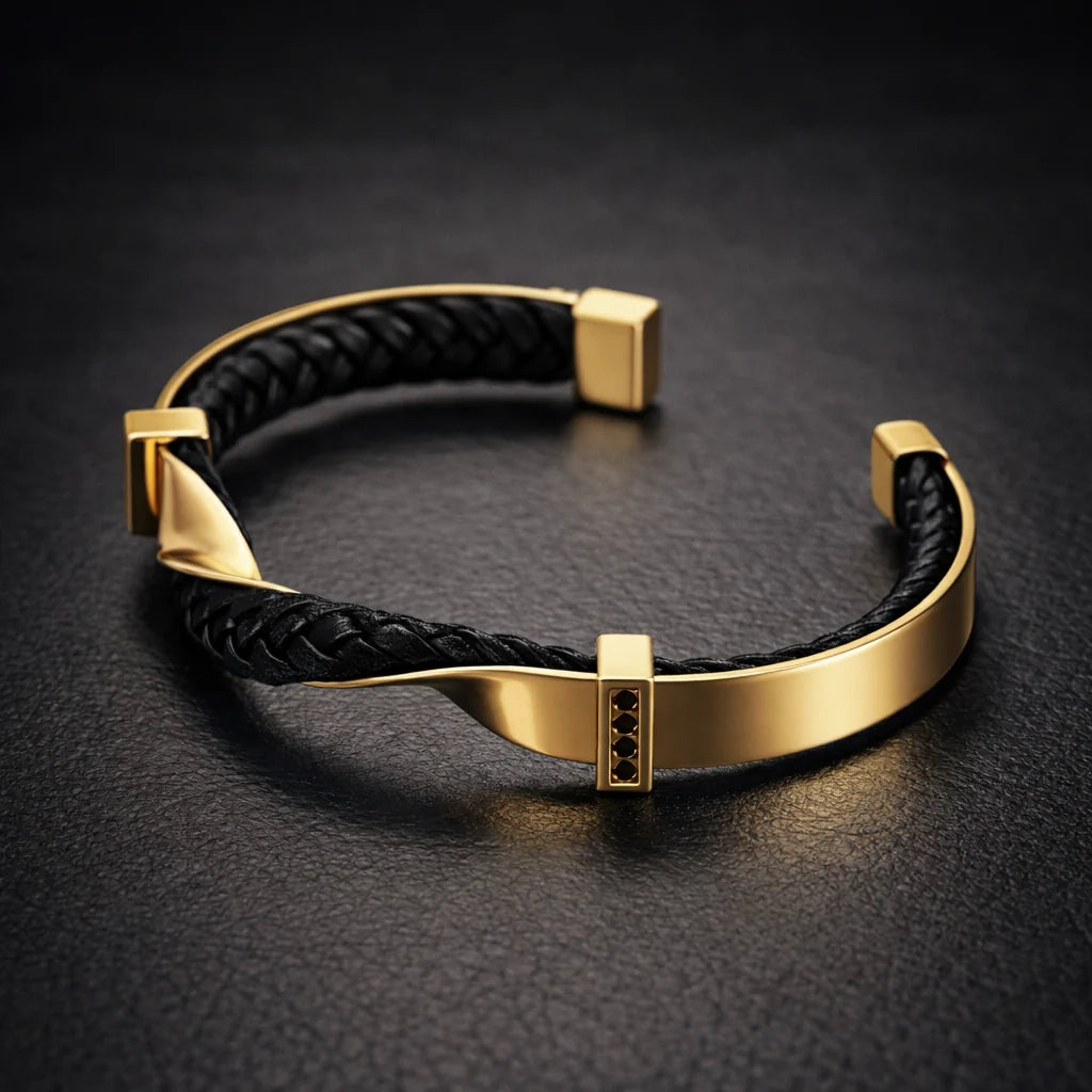 Men's Braided Leather Cuff Bracelet with Stainless Steel Accents 5