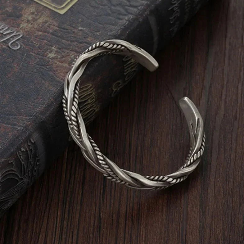 Men's Braided Silver Cuff Bracelet with Adjustable Open Design 5