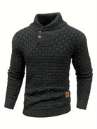 Men's Button-Neck Knit Sweater Regular Fit with Unique Pattern 0