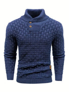 Men's Button-Neck Knit Sweater Regular Fit with Unique Pattern 1