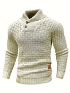 Men's Button-Neck Knit Sweater Regular Fit with Unique Pattern 3