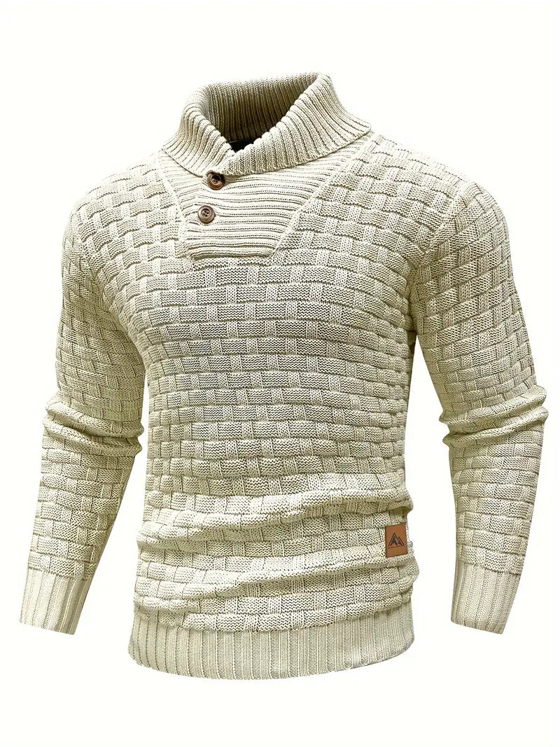 Men's Button-Neck Knit Sweater Regular Fit with Unique Pattern 3