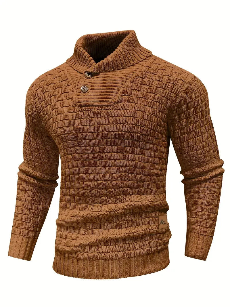 Men's Button-Neck Knit Sweater Regular Fit with Unique Pattern 4