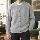Men's Cable Knit Button-Front Cardigan with Relaxed Fit and Ribbed Trims 3