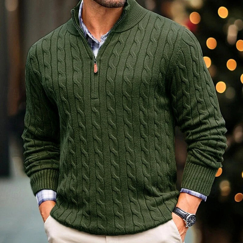 Men's Cable Knit Half-Zip Sweater Slim Fit 0