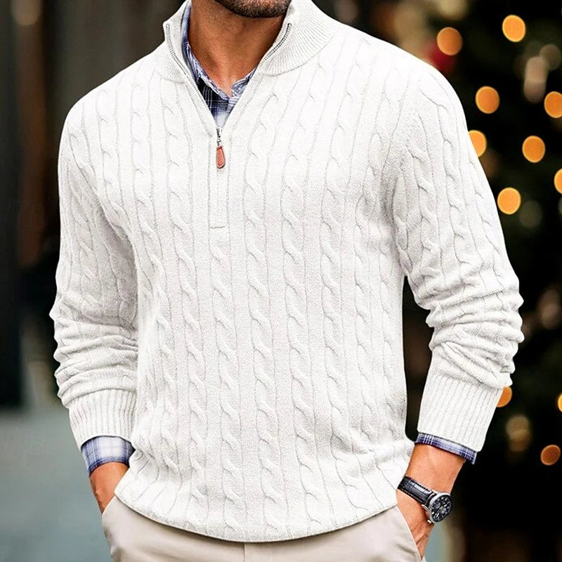 Men's Cable Knit Half-Zip Sweater Slim Fit 1