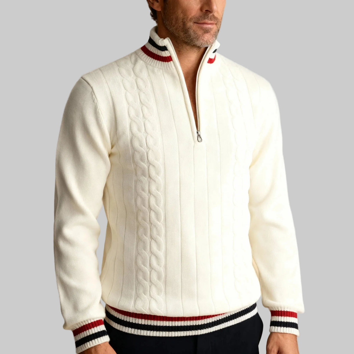 Men's Cable Knit Half-Zip Sweater with Stand-Up Collar 0