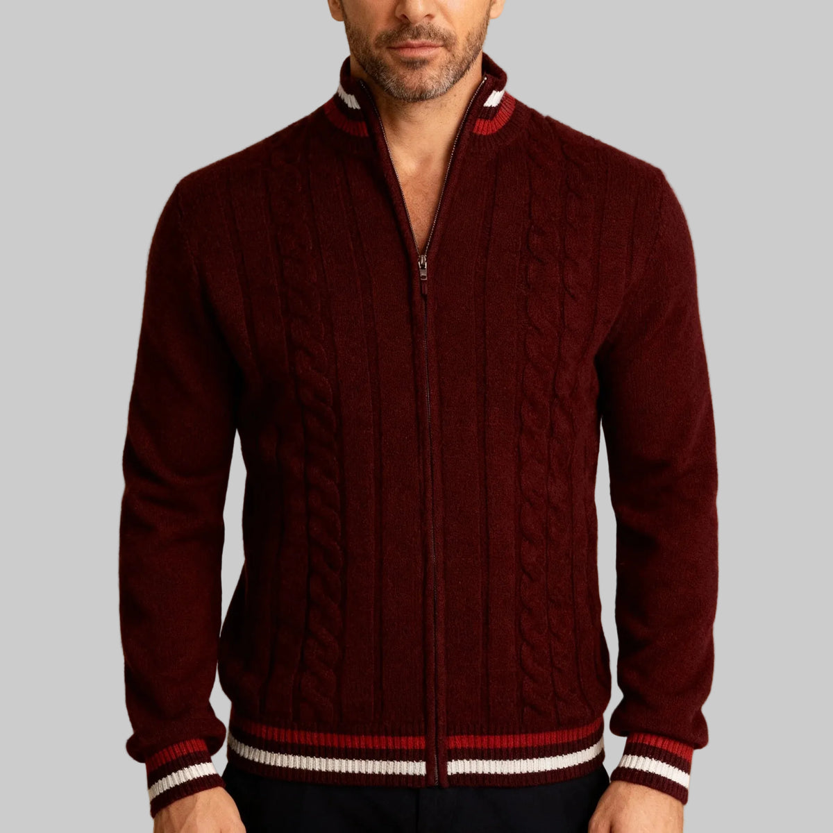 Men's Cable Knit Half-Zip Sweater with Stand-Up Collar 1