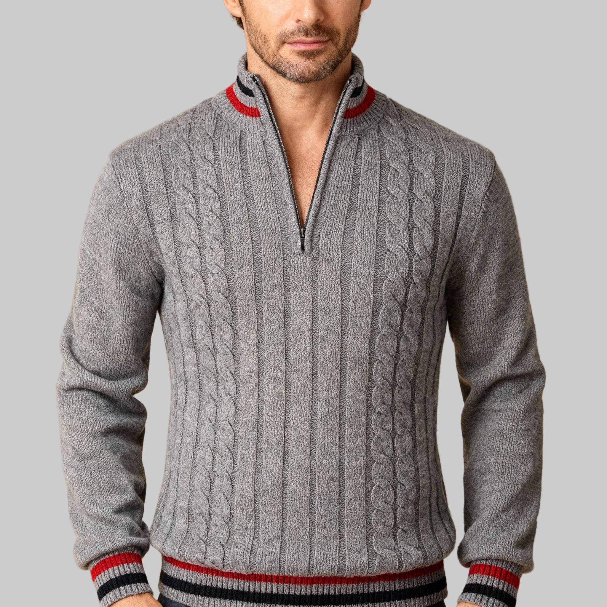 Men's Cable Knit Half-Zip Sweater with Stand-Up Collar 2