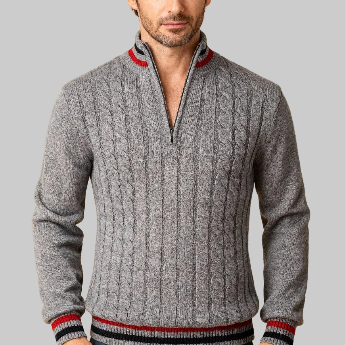Men's Cable Knit Half-Zip Sweater with Stand-Up Collar 2