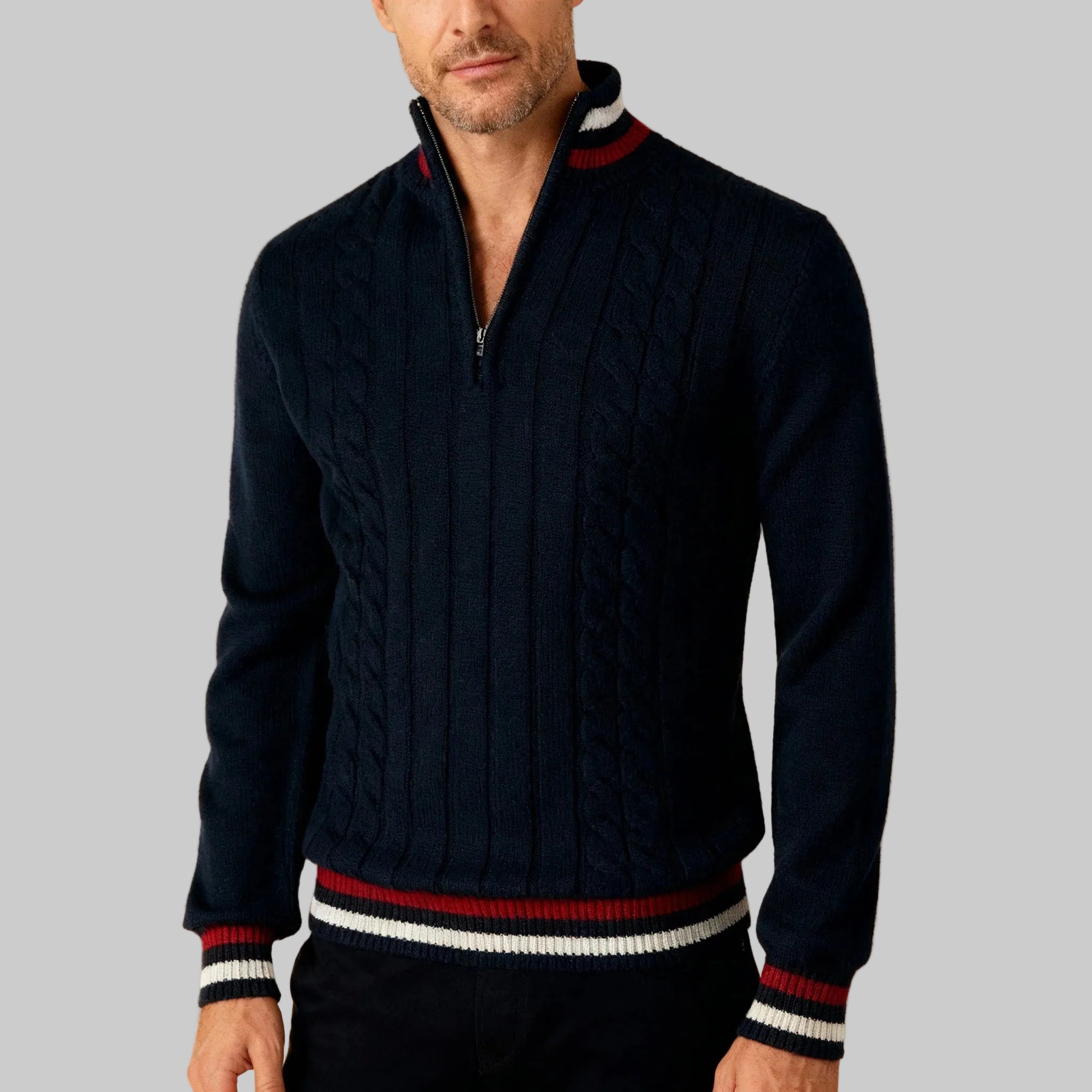 Men's Cable Knit Half-Zip Sweater with Stand-Up Collar 3
