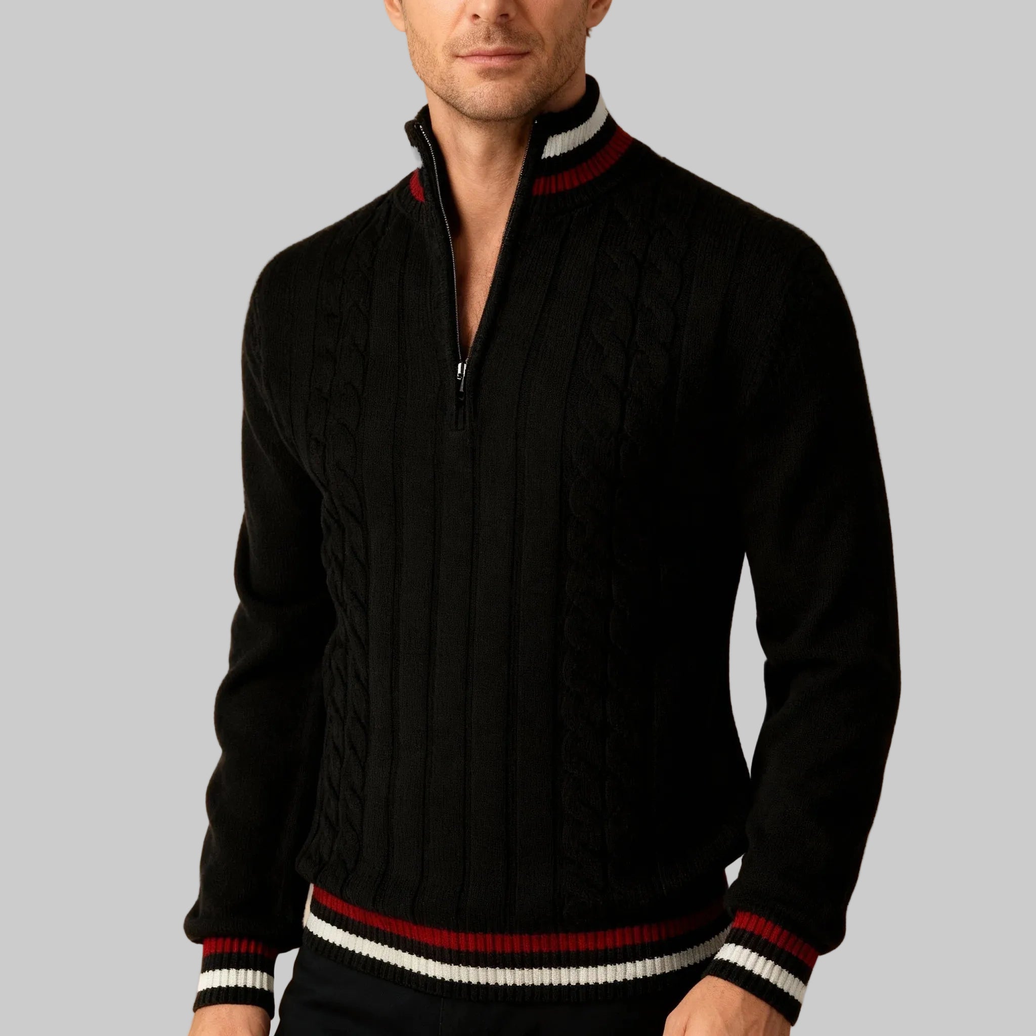 Men's Cable Knit Half-Zip Sweater with Stand-Up Collar 4