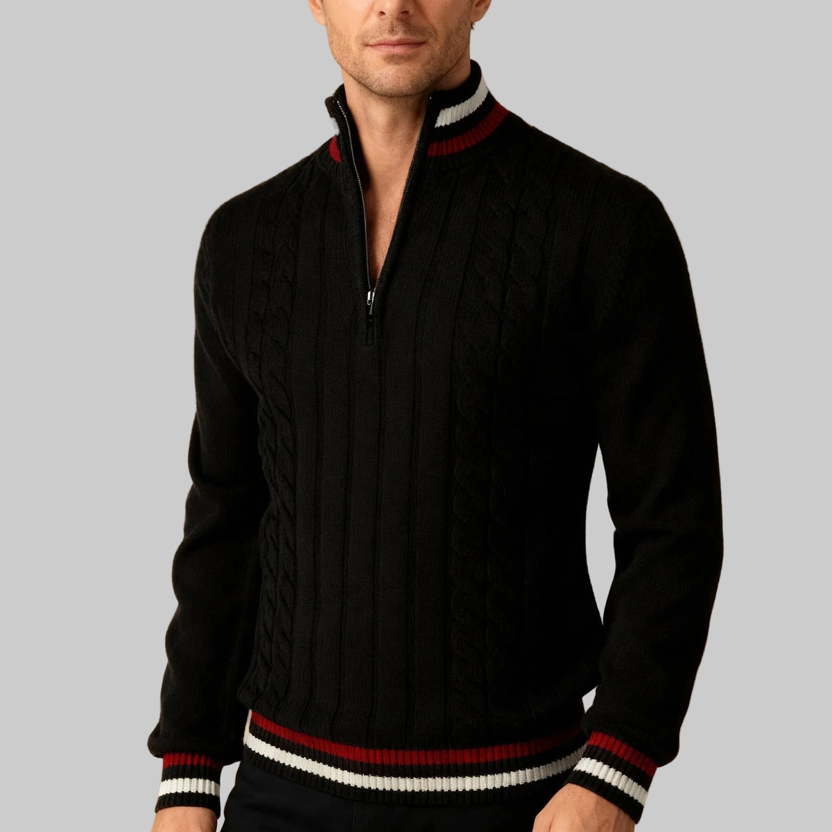 Men's Cable Knit Half-Zip Sweater with Stand-Up Collar 4